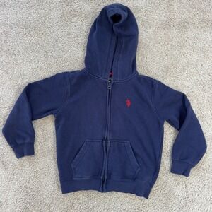 US Polo Assn Kids Navy Blue Full Zip Fleece Hoodie Sweatshirt Boys Size S 6-7